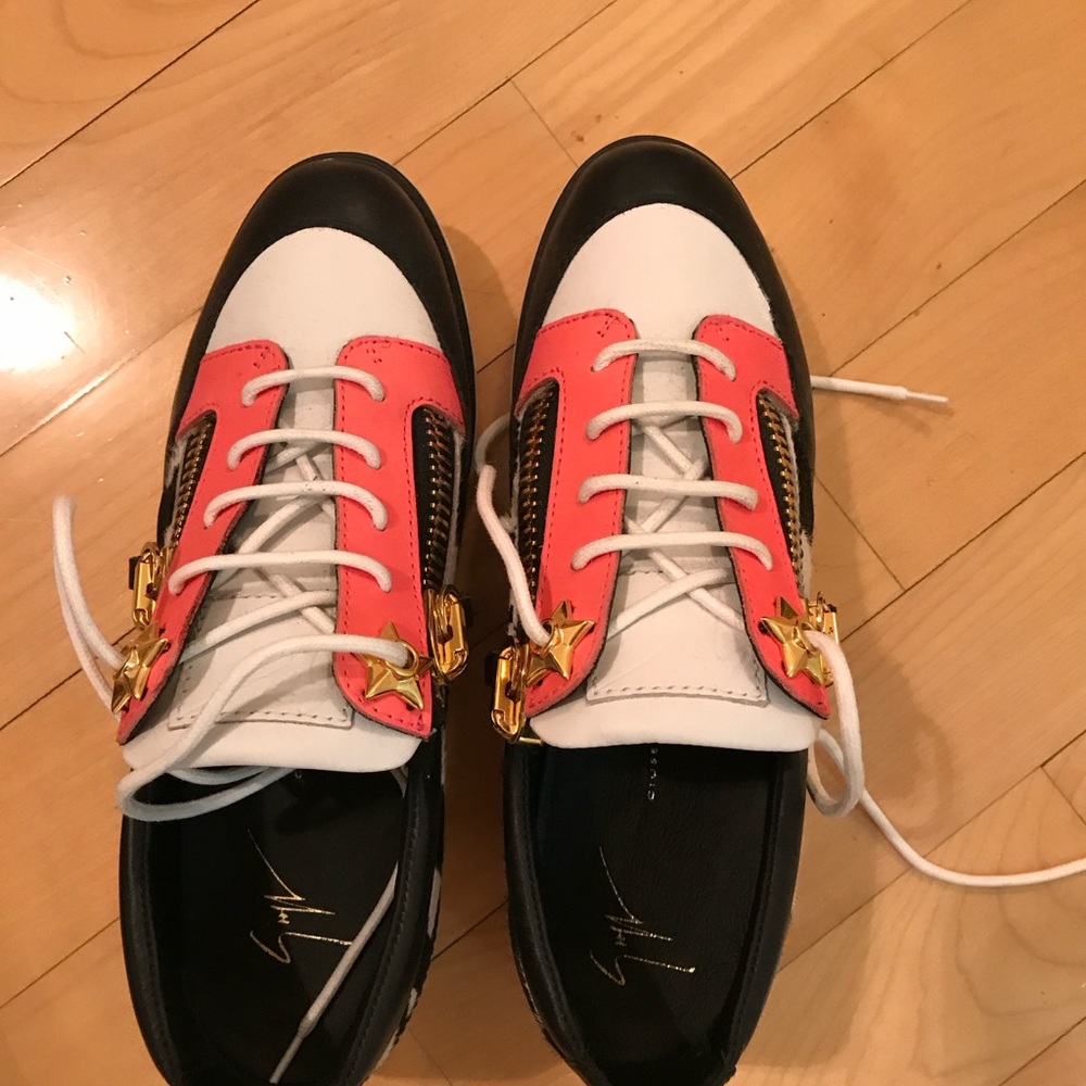 Giuseppe Zanotti Black, White, and Red Sneakers-cow leather